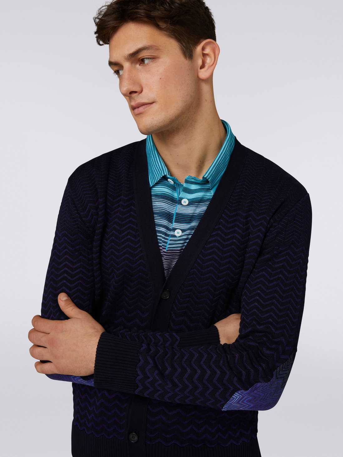 Cardigan en coton avec écussons multicolores, Bleu Foncé - US23SM0RBK021TS729C - 4