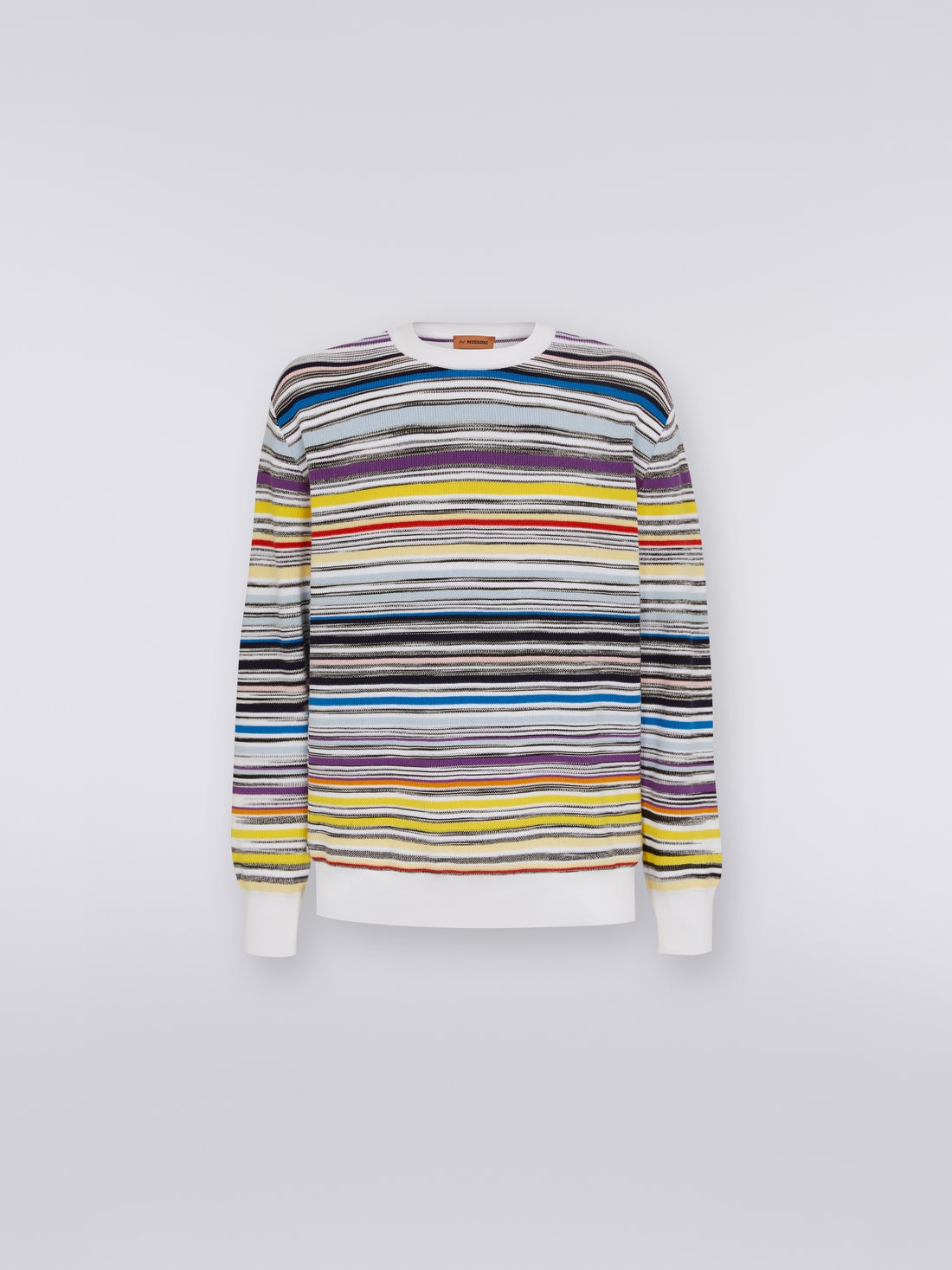 Crew-neck jumper in striped cotton, Multicoloured - 8051575747847 - 0