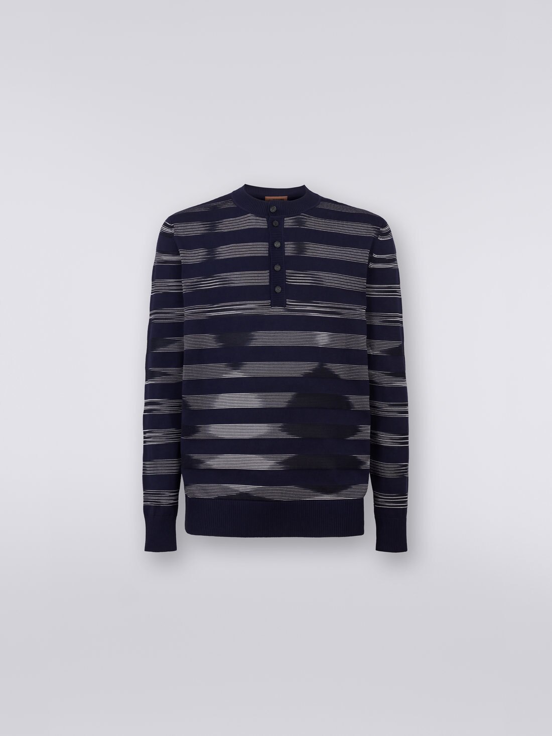 Pull boutonné en coton flammé mélangé, Blanc, Noir & Bleu Marine - 8051575747915 - 0