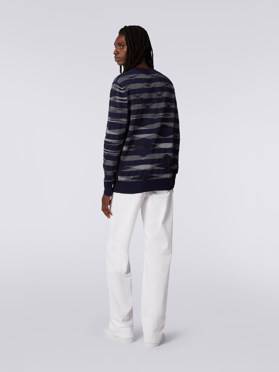 Pull boutonné en coton flammé mélangé, Blanc, Noir & Bleu Marine - 8051575747915 - 3