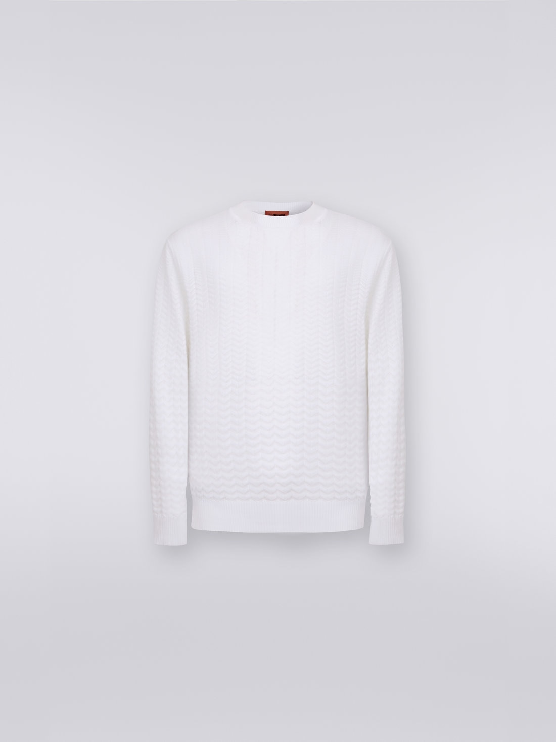 Cotton and viscose crew-neck jumper with chevron inserts, White  - US23SN07BK021TS0177 - 0