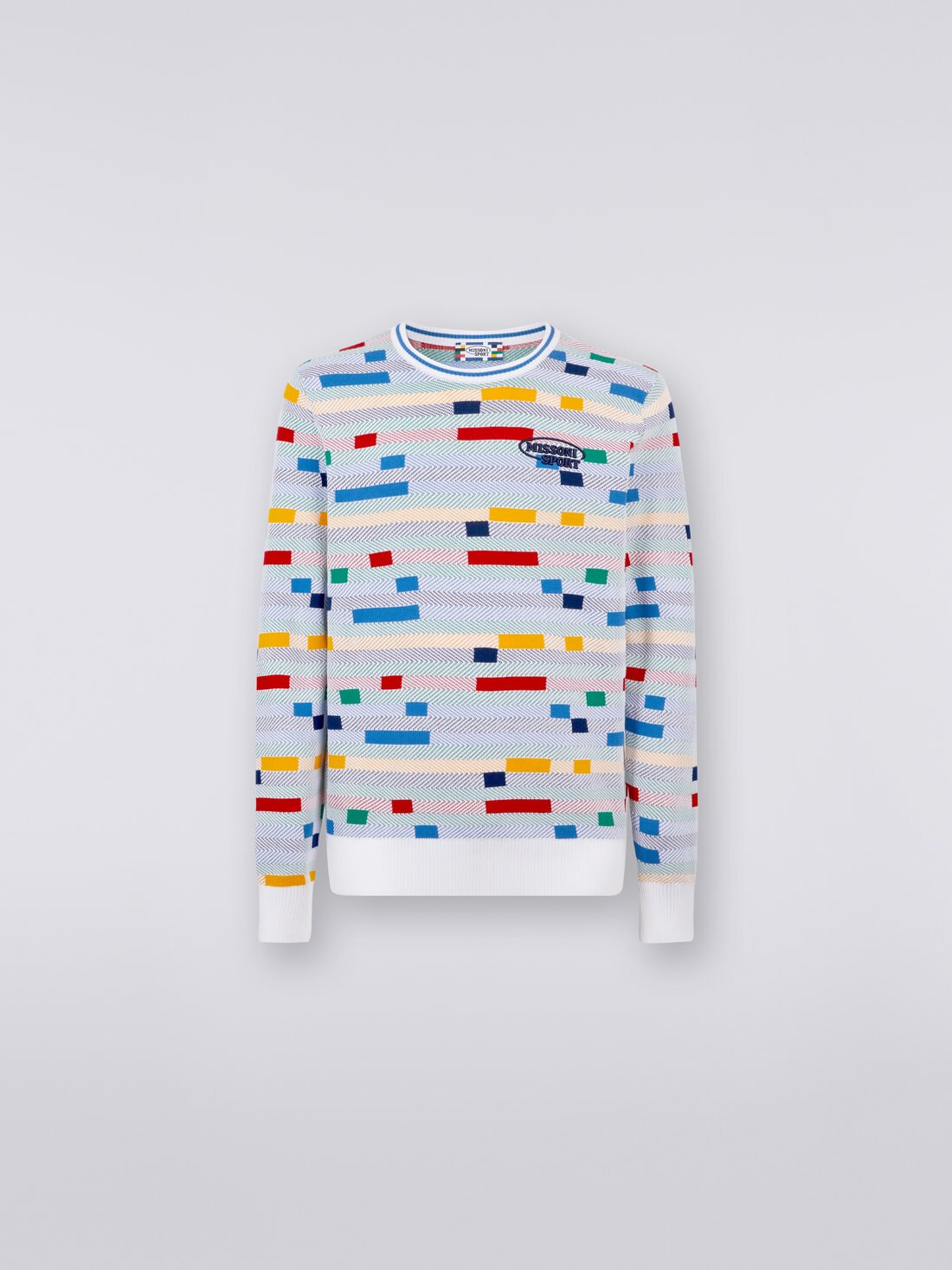 Jersey  de cuello redondo de algodón con logotipo bordado, Blanco & Multicolor Tradicional - US23SN0IBK023DS017M - 0