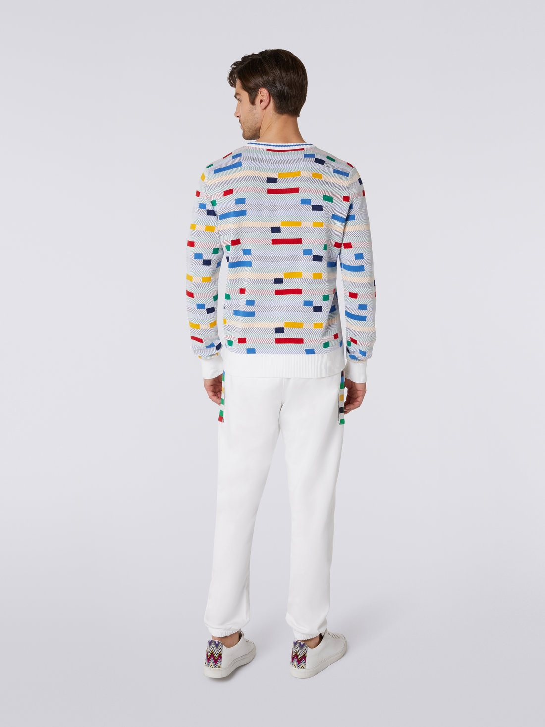 Cotton crew-neck jumper with embroidered logo, White & Multicoloured Heritage - US23SN0IBK023DS017M - 3
