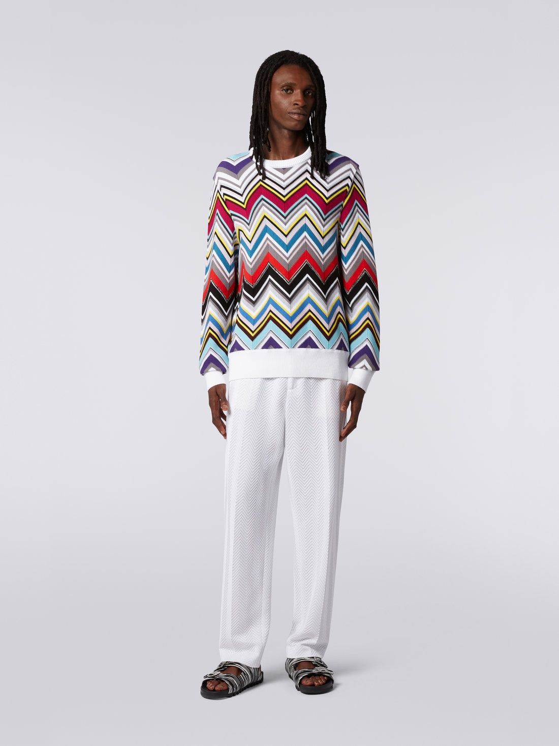 Wool and viscose blend crew-neck pullover with plain trim, Multicoloured - US23SN0NBC002XSM8MK - 1