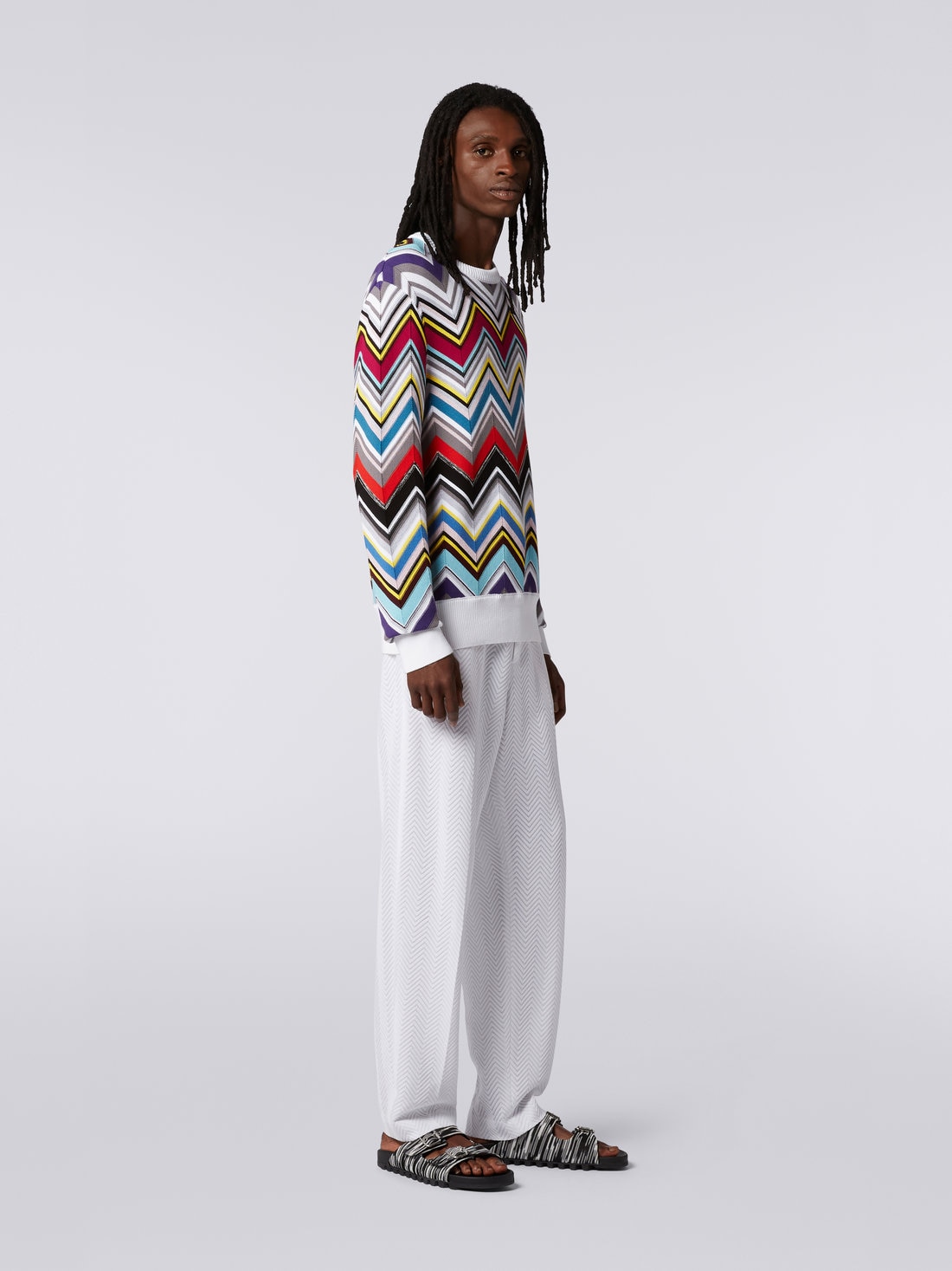 Wool and viscose blend crew-neck pullover with plain trim, Multicoloured - US23SN0NBC002XSM8MK - 2