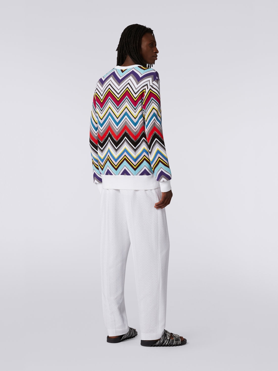 Wool and viscose blend crew-neck pullover with plain trim, Multicoloured - US23SN0NBC002XSM8MK - 3