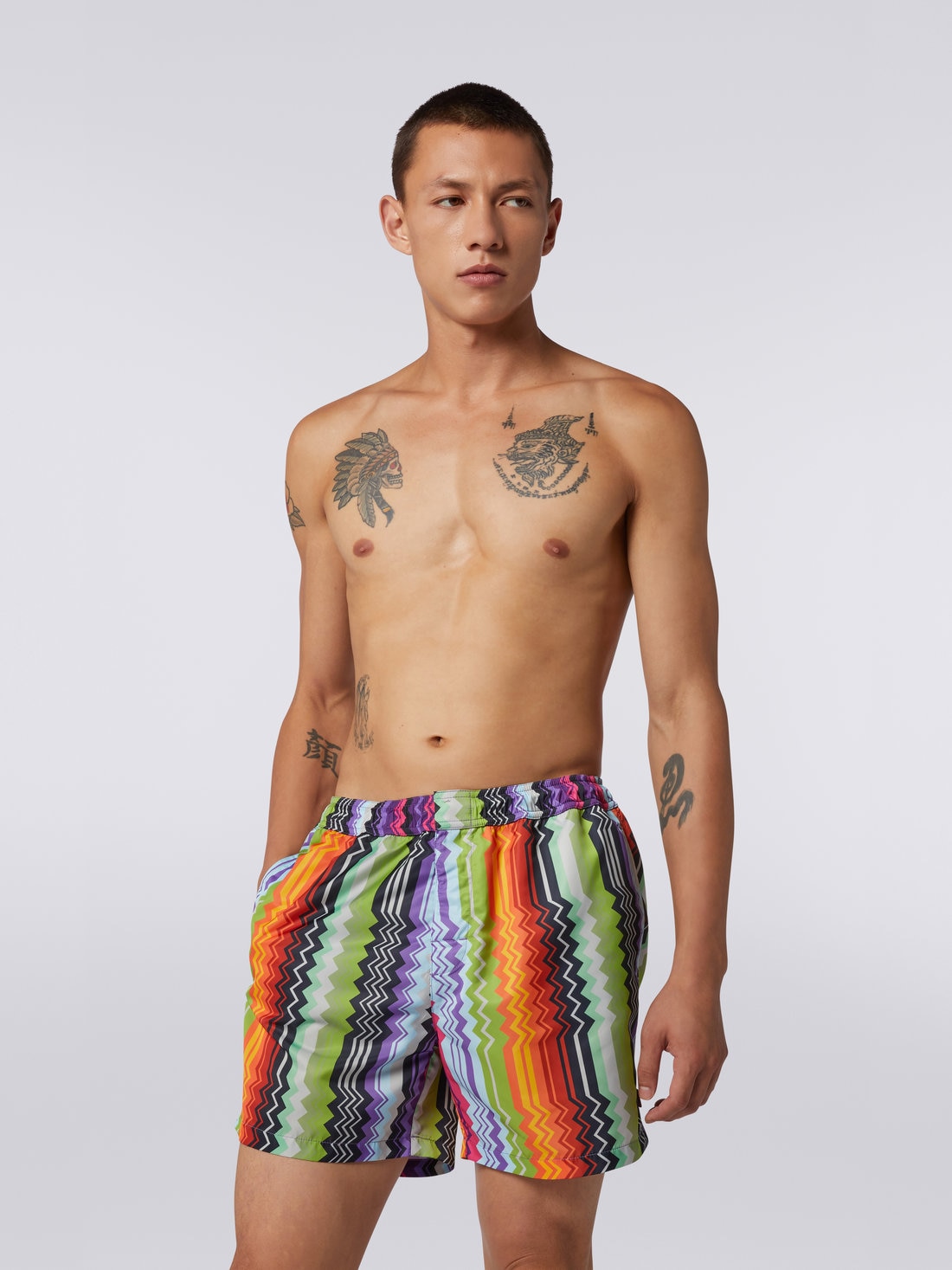 Nylon blend zigzag swimming trunks, Multicoloured - US23SP04BW00M2S505W - 1