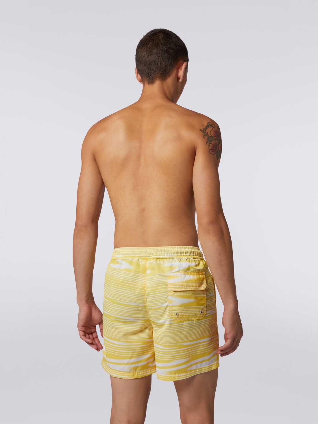Nylon blend swimming trunks with two-tone slub motif, White & Yellow - 3