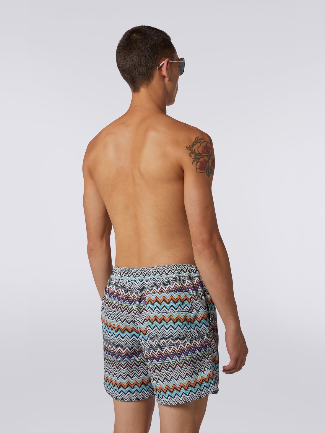 Nylon blend swimming trunks with large zigzag print, Multicoloured - 3