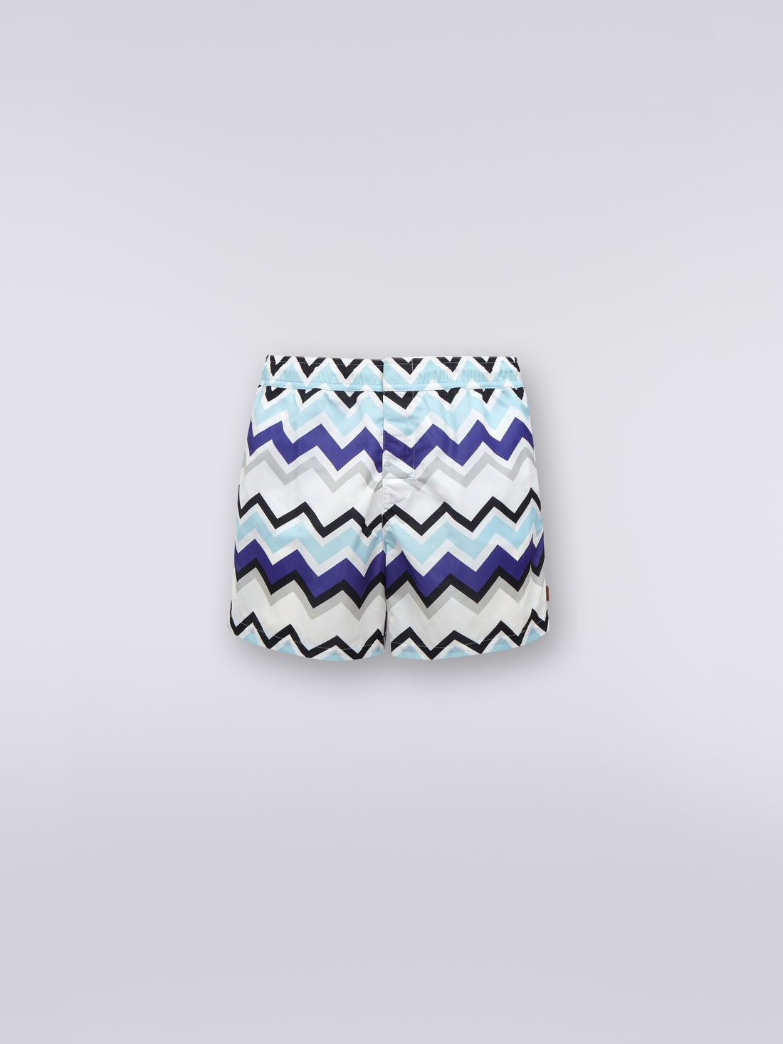 Nylon blend swimming trunks with large zigzag print, Blue, Grey & White - US23SP04BW00MAS728U - 0