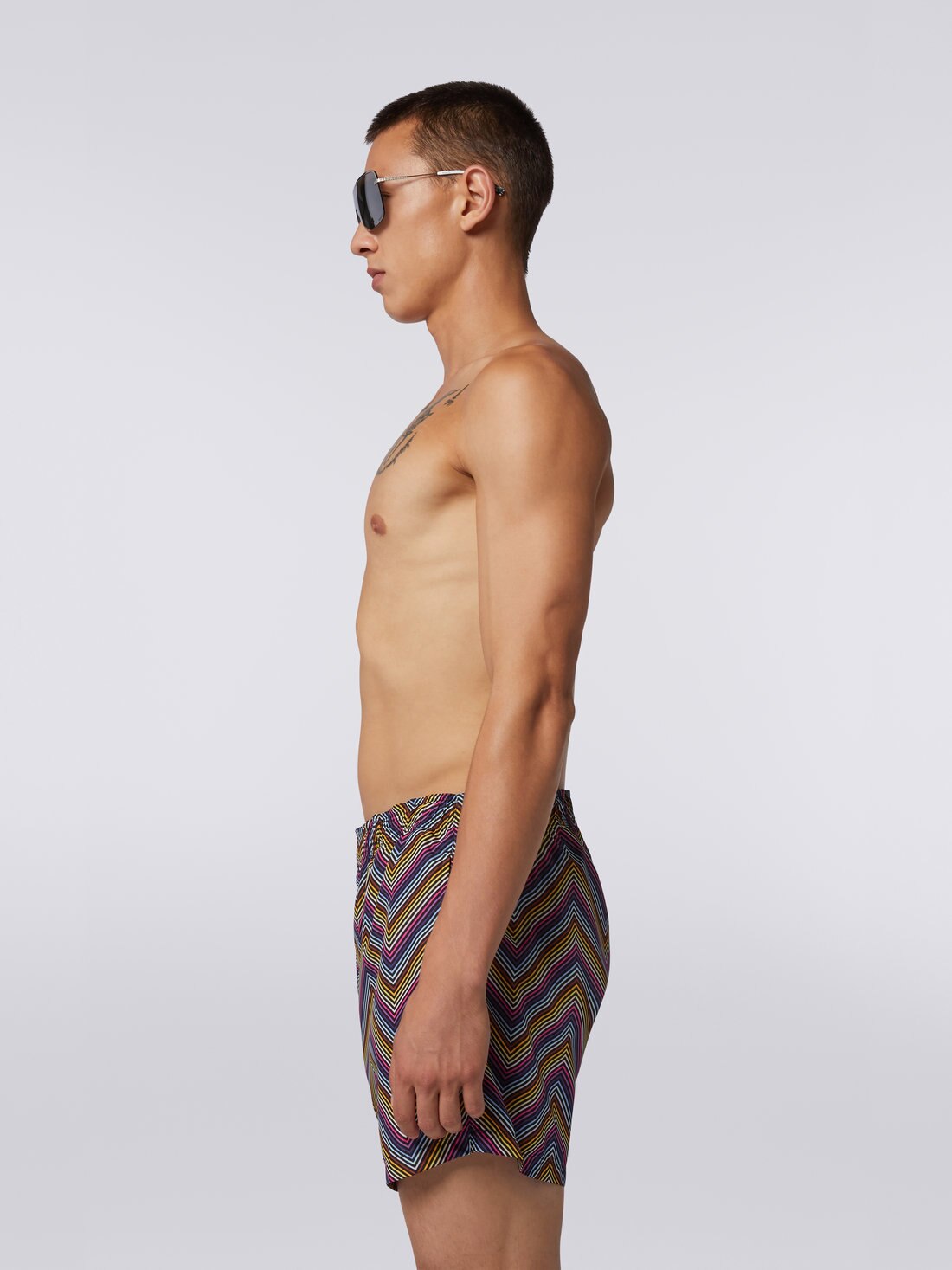 Nylon blend swimming trunks with zigzag print, Multicoloured - US23SP04BW00MDS91DJ - 2