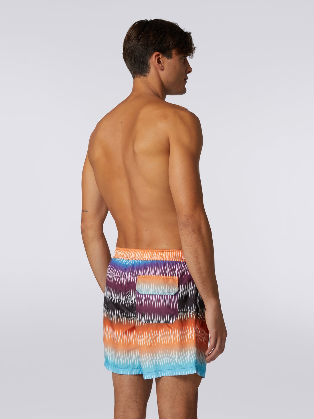 Technical fabric swimming trunks with dégradé zigzag and logo, Multicoloured - 3