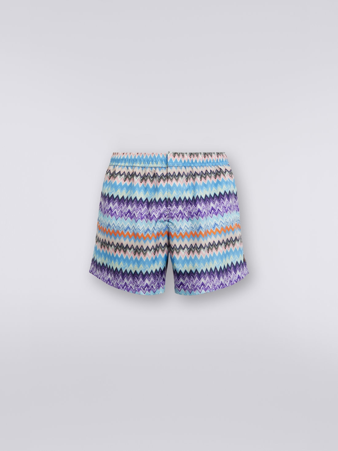 Technical fabric swimming trunks with chevron print, Blue - US23SP04BW00PIS72CB - 0