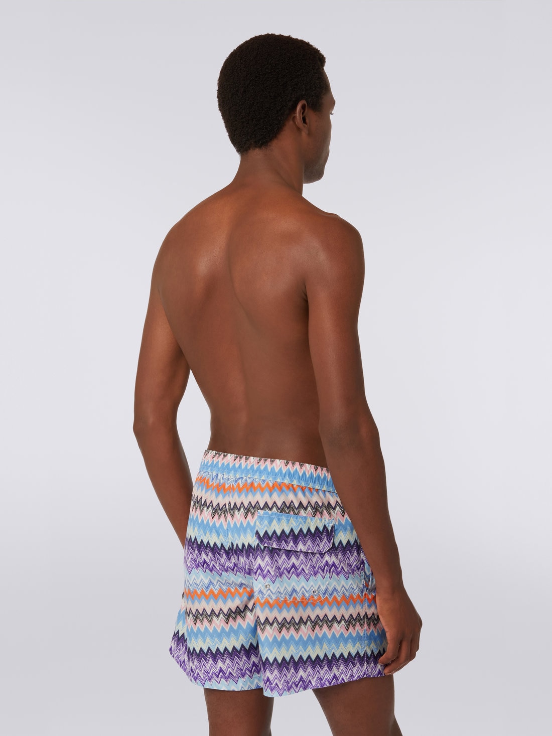 Short de bain en tissu technique à imprimé chevron, Bleu - US23SP04BW00PIS72CB - 3