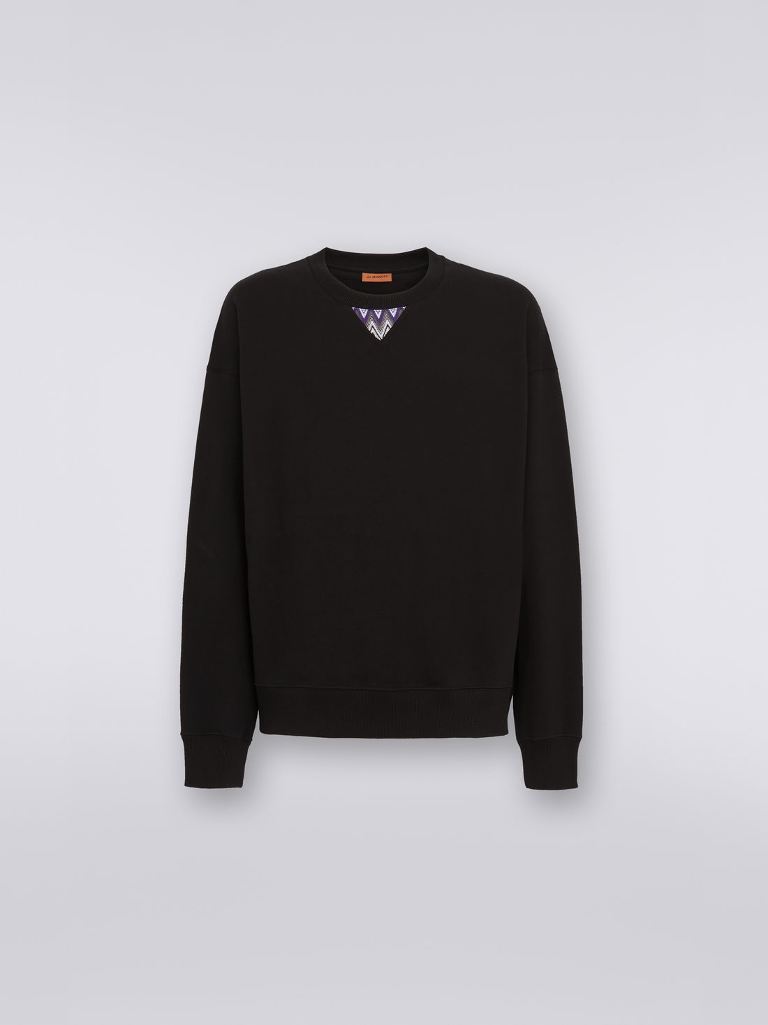 Cotton crew-neck sweatshirt with chevron insert, Black    - US23SW08BJ00E9S91DL - 0