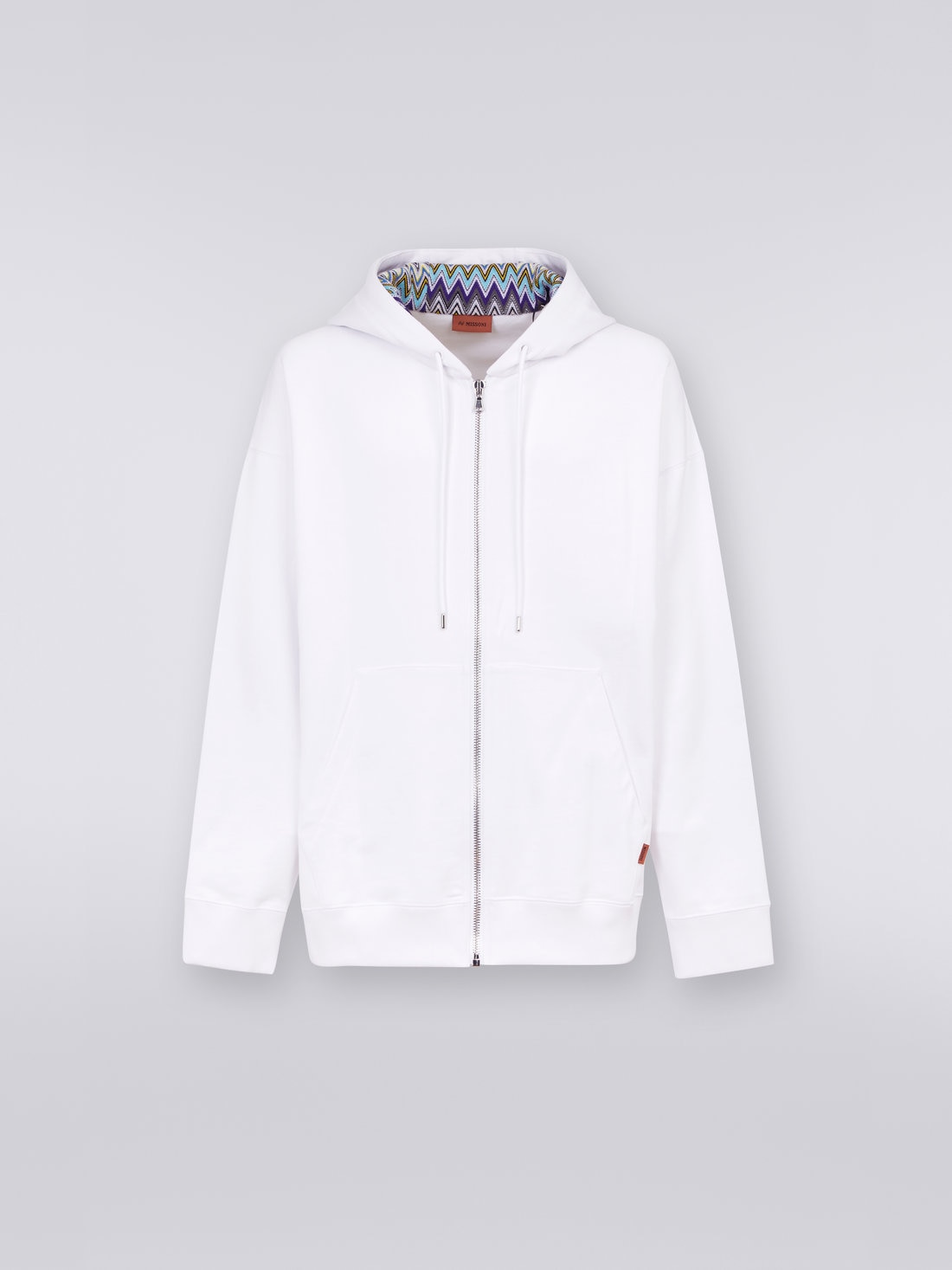 Sudadera de algodón con capucha, cremallera y detalles de punto multicolor, Blanco  - US23SW09BJ00E9S016Q - 0