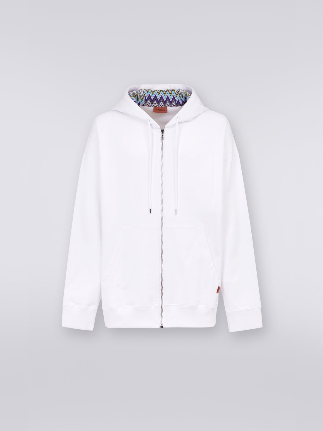 Sweat-shirt en coton avec capuche, fermeture éclair et empiècements en tricot multicolore, Blanc  - 8051575707766 - 0