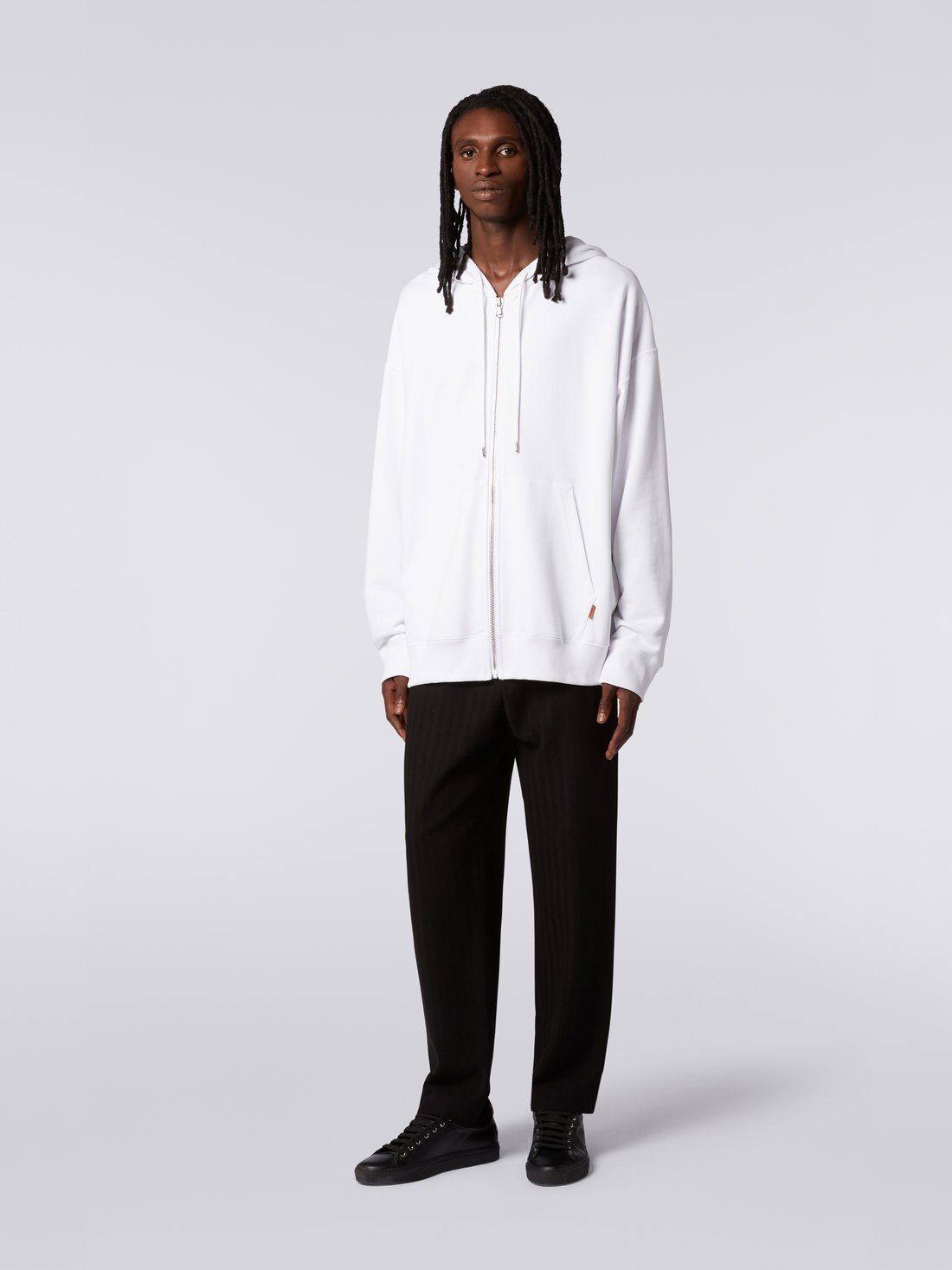 Sweat-shirt en coton avec capuche, fermeture éclair et empiècements en tricot multicolore, Blanc  - 8051575707766 - 1