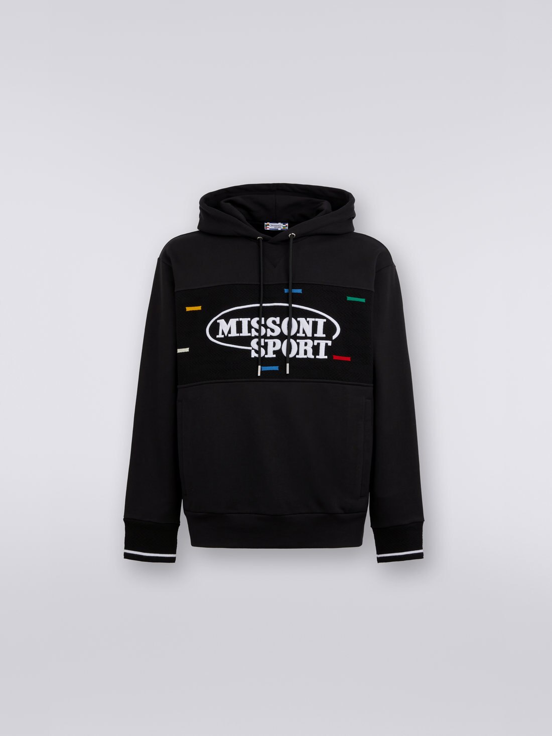 Cotton hoodie with knitted inserts and Legacy logo, Black & Multicoloured - US23SW0FBJ00EPS91EI - 0