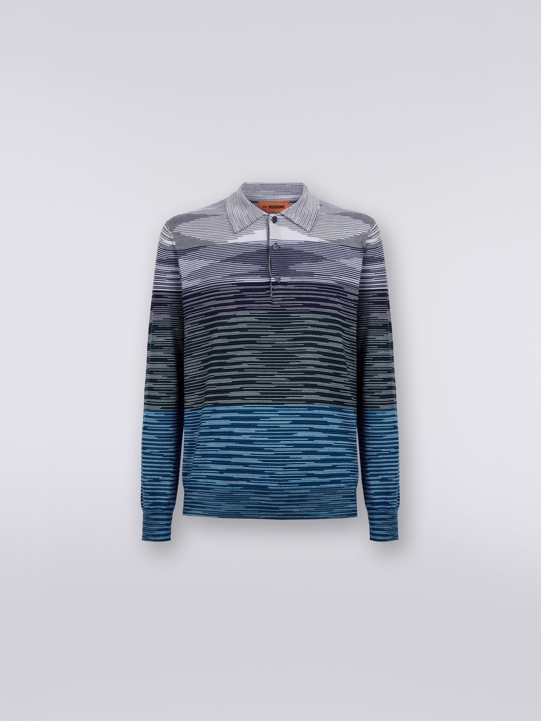 Long-sleeved polo shirt in slub wool, Multicoloured  - US23W202BK015USM8YV - 0
