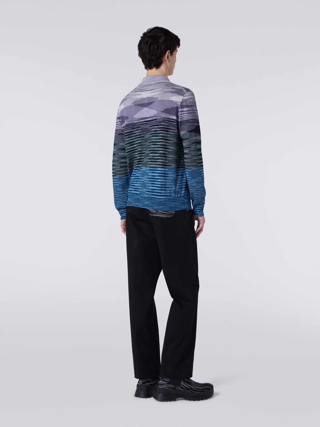 Long-sleeved polo shirt in slub wool, Multicoloured  - 3