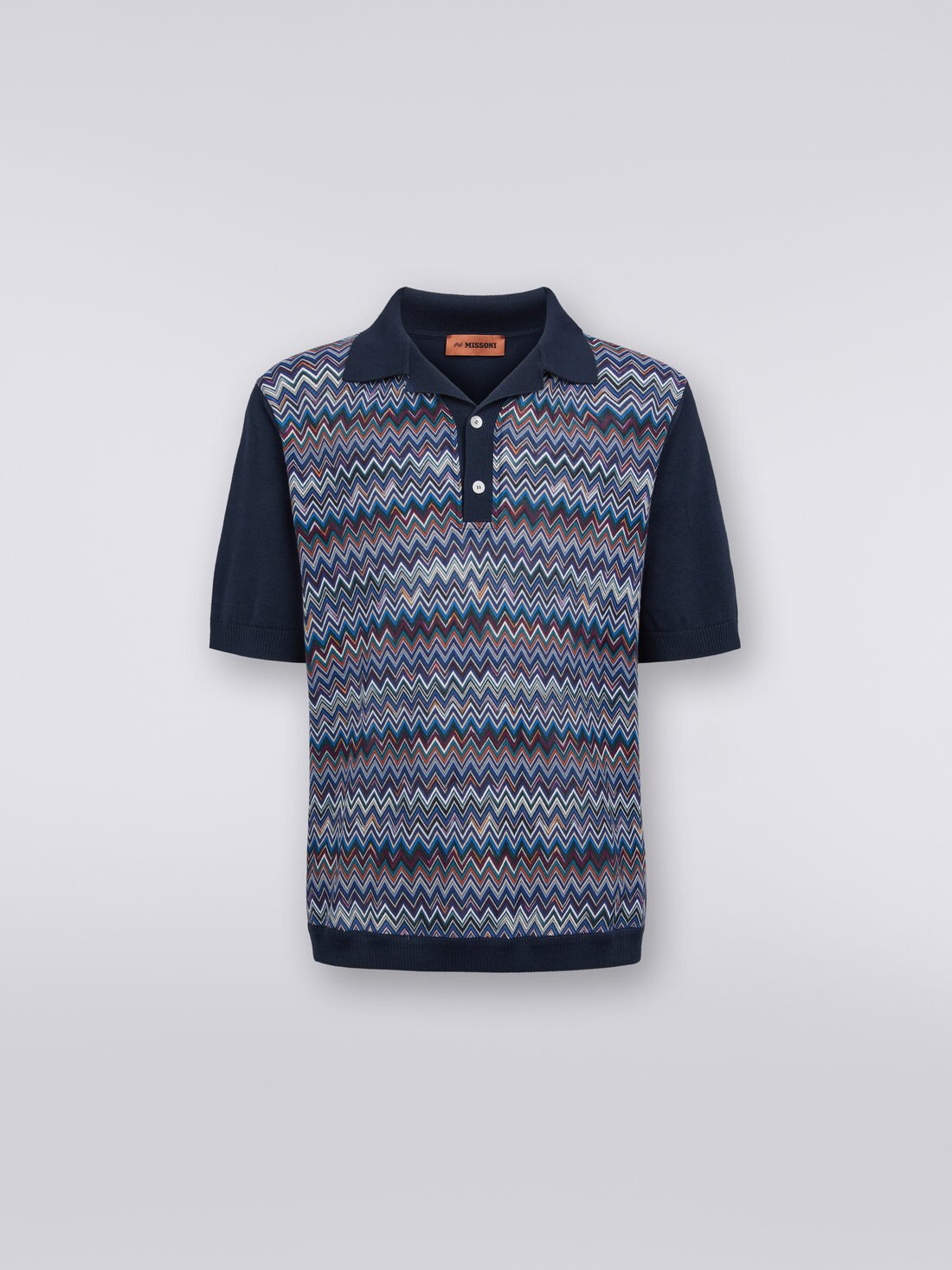 Polo à manches courtes en coton, viscose et soie à chevrons, Bleu Marine  - US23W203BK026MSM8Y1 - 0