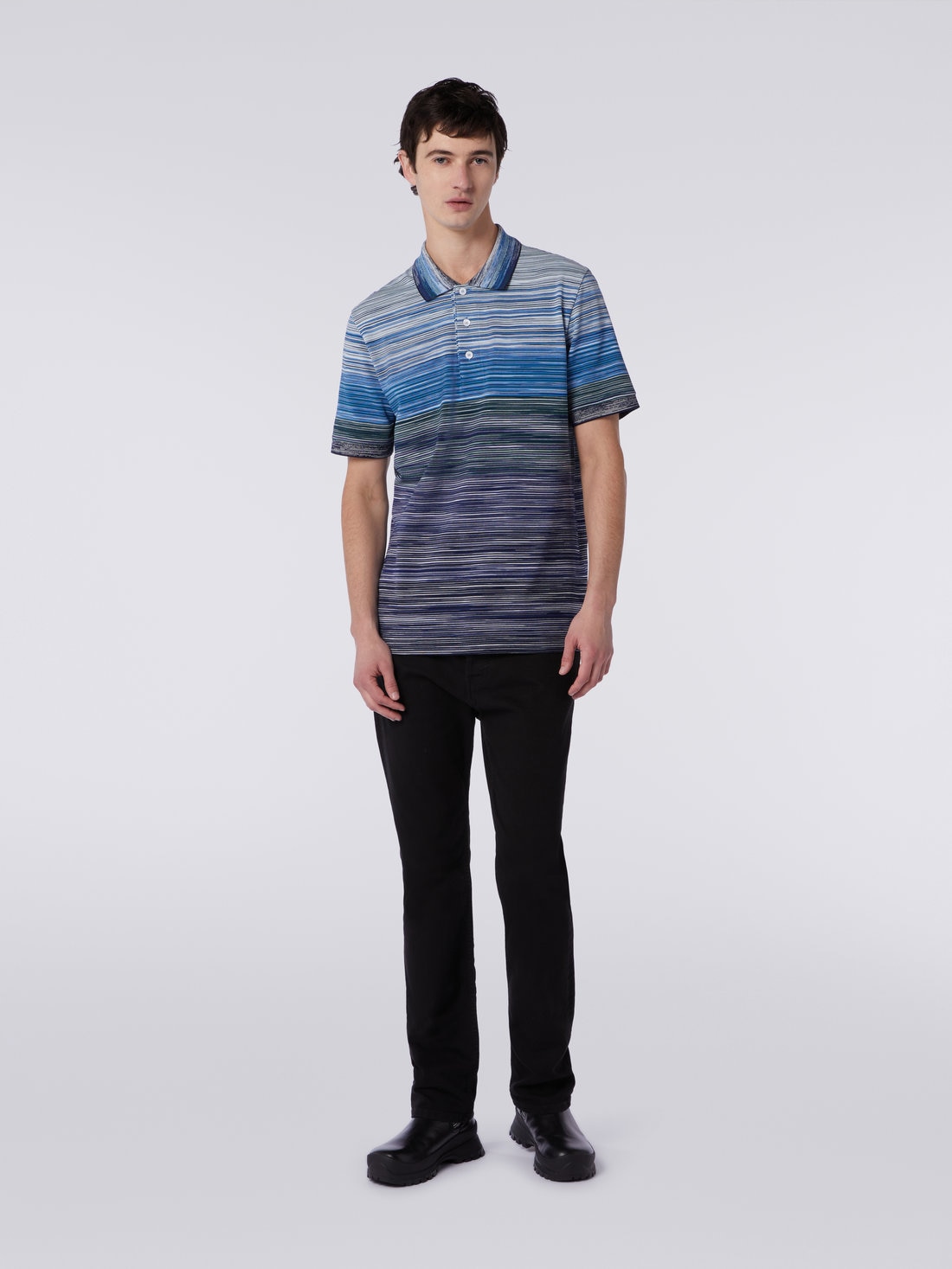 Kurzärmeliges Poloshirt aus Baumwollpiqué in Flammgarnoptik, Mehrfarbig  - US23W205BJ0014SM8YZ - 1