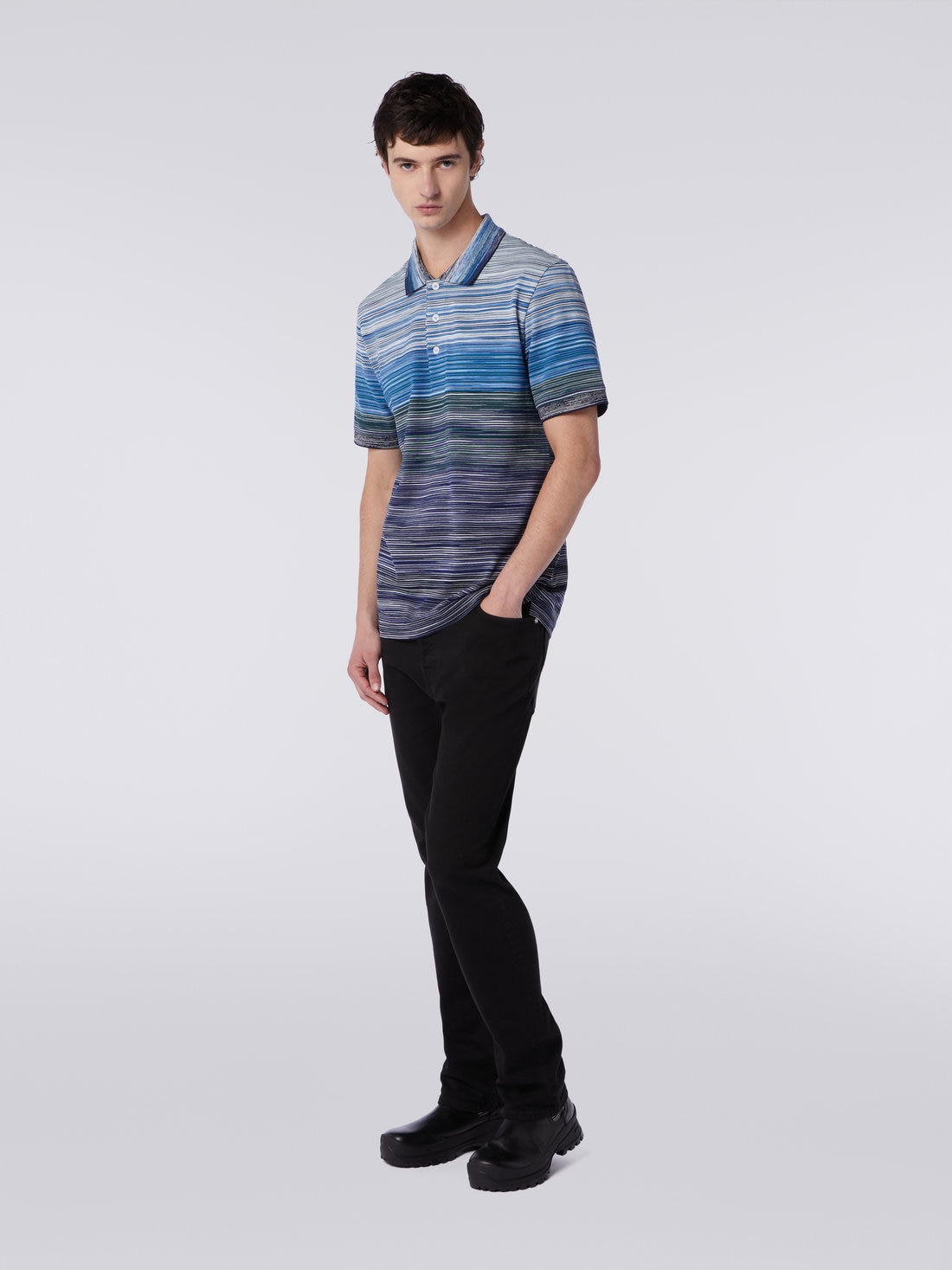 Short-sleeved polo shirt in slub cotton piqué, Multicoloured  - US23W205BJ0014SM8YZ - 2