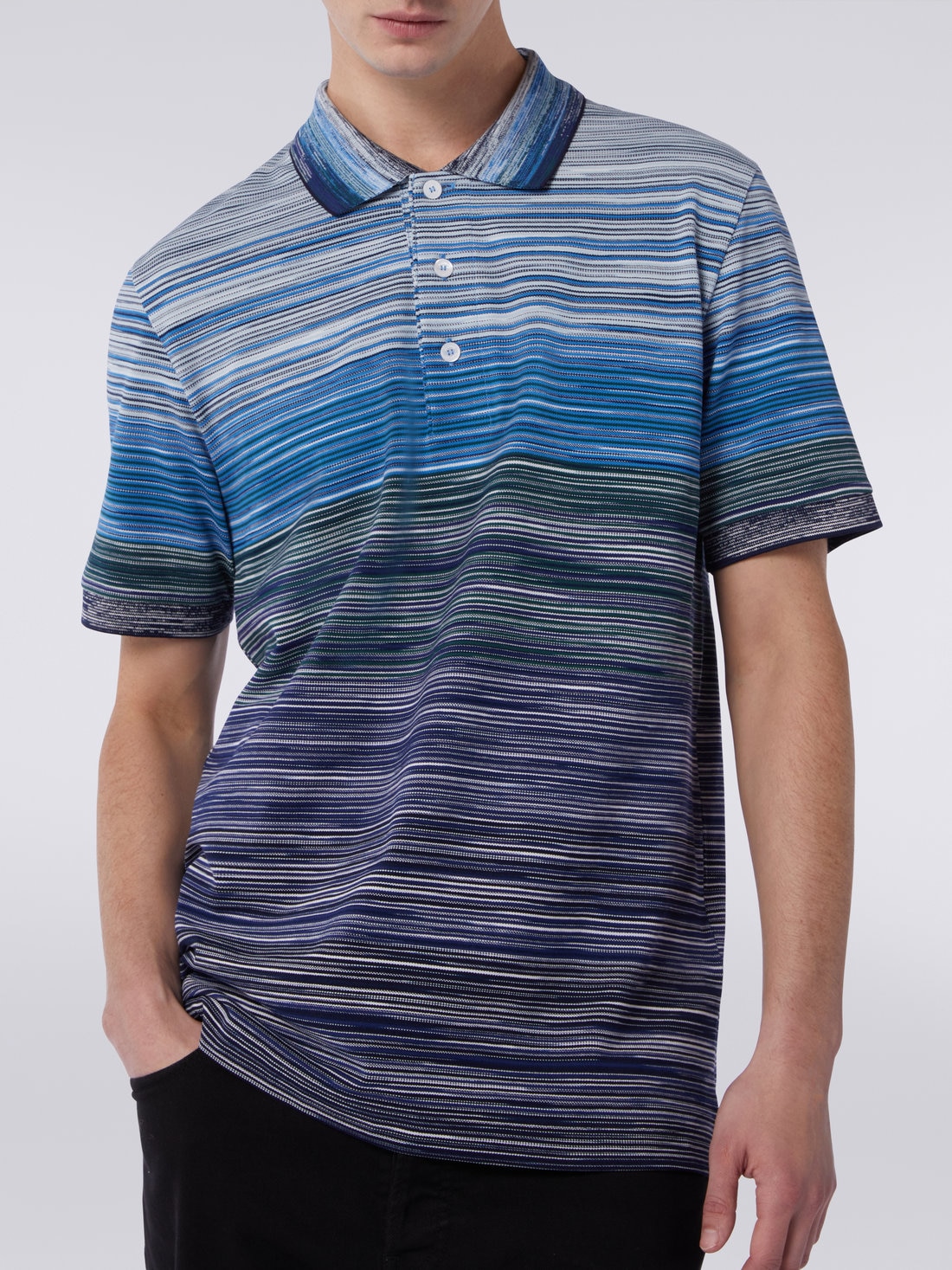 Kurzärmeliges Poloshirt aus Baumwollpiqué in Flammgarnoptik, Mehrfarbig  - US23W205BJ0014SM8YZ - 4