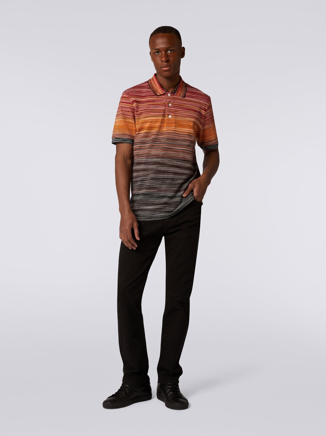 Kurzärmeliges Poloshirt aus Baumwollpiqué in Flammgarnoptik, Mehrfarbig  - US23W205BJ0014SM8Z1 - 1