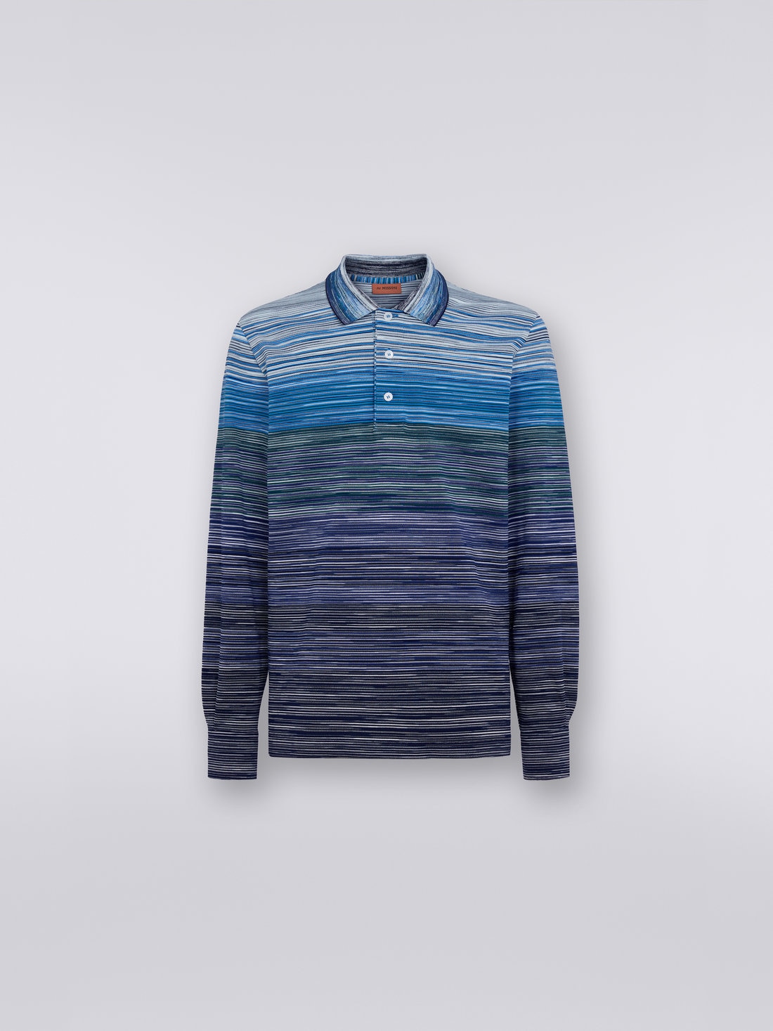 Long-sleeved polo shirt in slub cotton piqué, Multicoloured  - 0