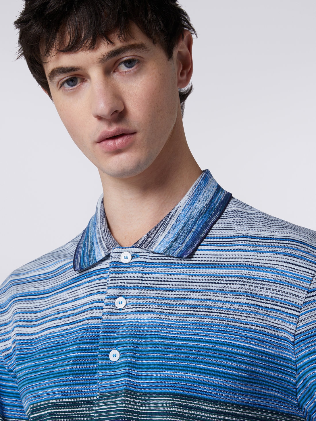 Long-sleeved polo shirt in slub cotton piqué, Multicoloured  - US23W206BJ0014SM8YZ - 4