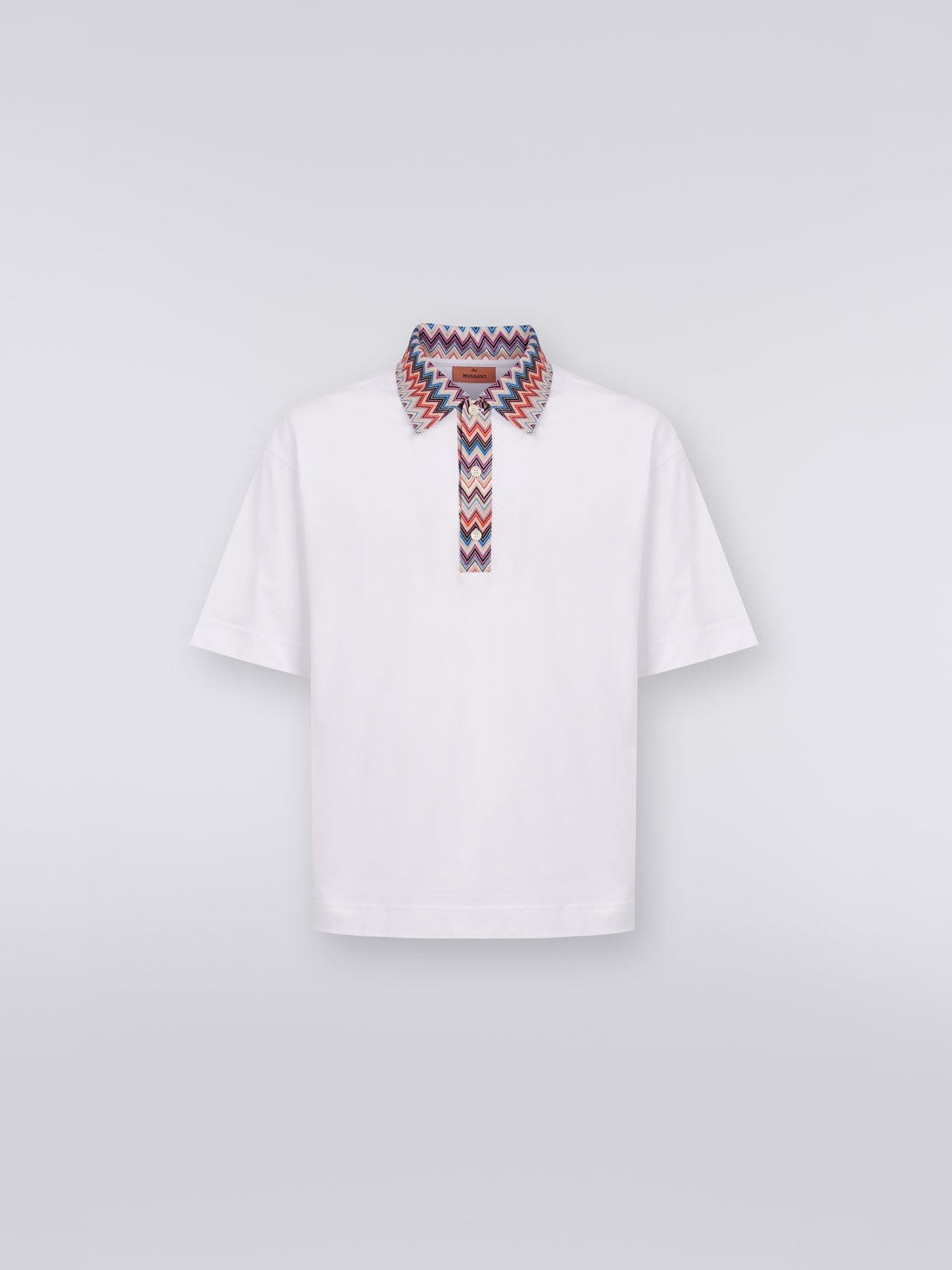 Polo de manga corta en tejido jersey de algodón con inserciones en zigzag , Multicolor  - US23W208BJ00GSS018Z - 0