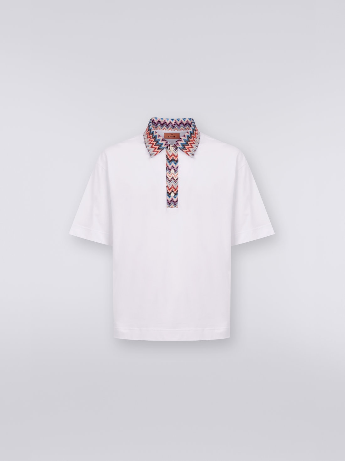 Kurzärmeliges Poloshirt aus Baumwolljersey mit Einsätzen im Zickzackmuster , Mehrfarbig  - US23W208BJ00GSS018Z - 0