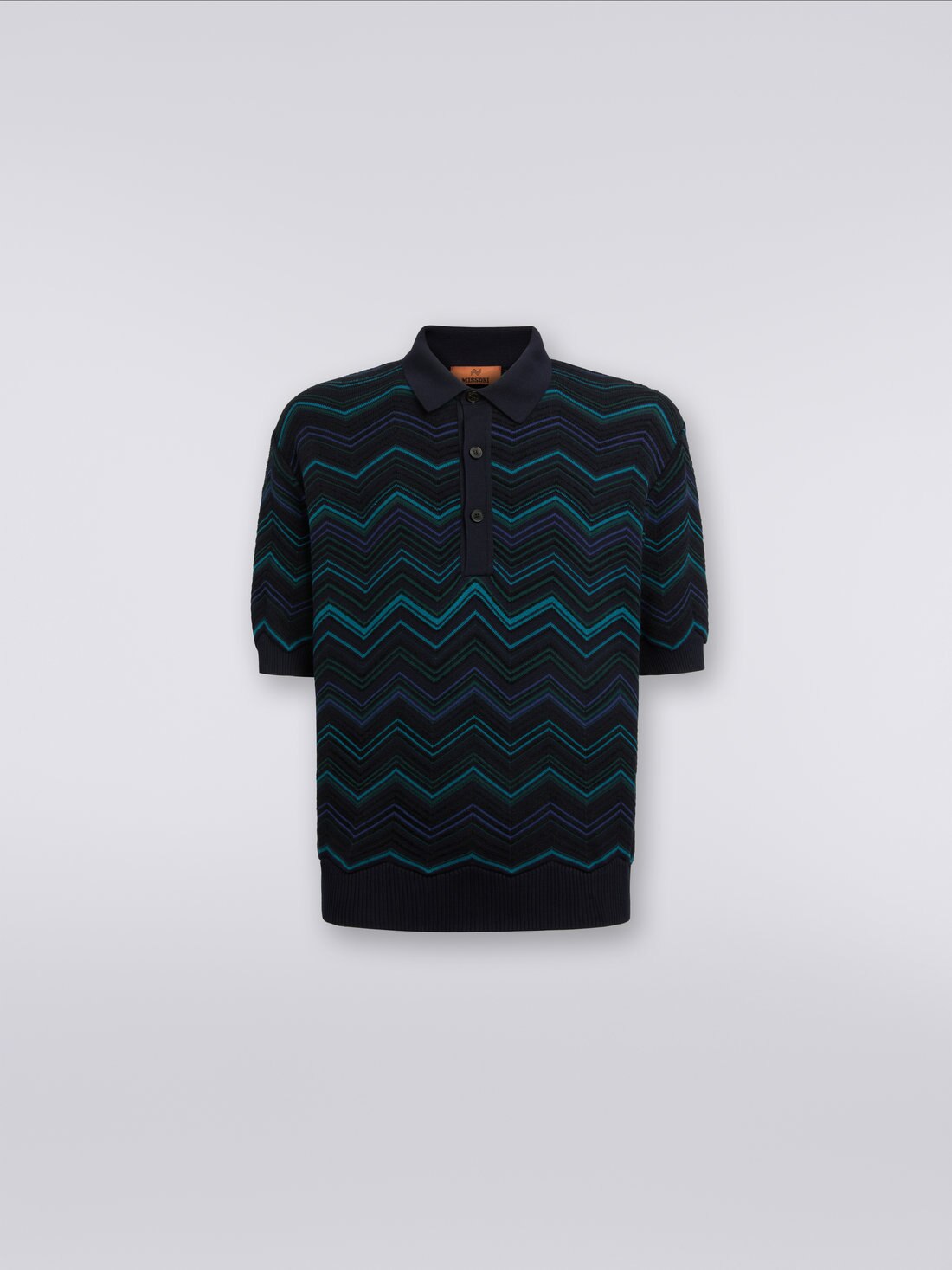 Kurzärmeliges Poloshirt aus Baumwollmischgewebe mit Chevronmuster, Mehrfarbig  - US23W20ABK026NSM8YP - 0