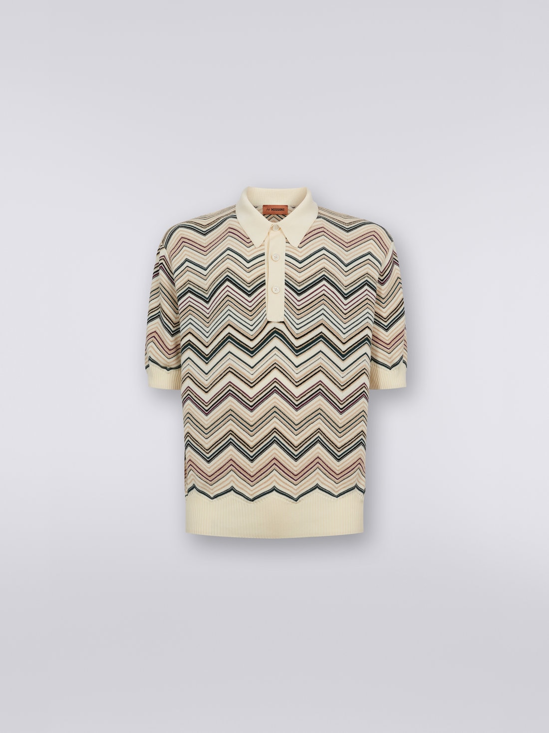 Cotton blend chevron short-sleeved polo shirt, Multicoloured  - US23W20ABK026NSM8YQ - 0