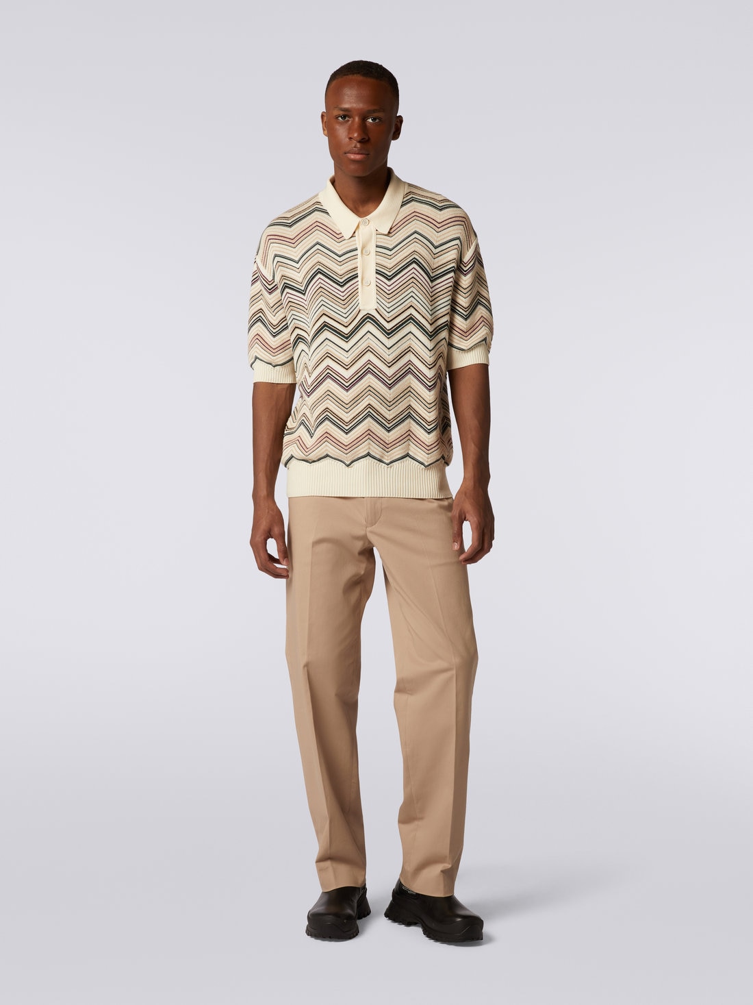 Cotton blend chevron short-sleeved polo shirt, Multicoloured  - US23W20ABK026NSM8YQ - 1