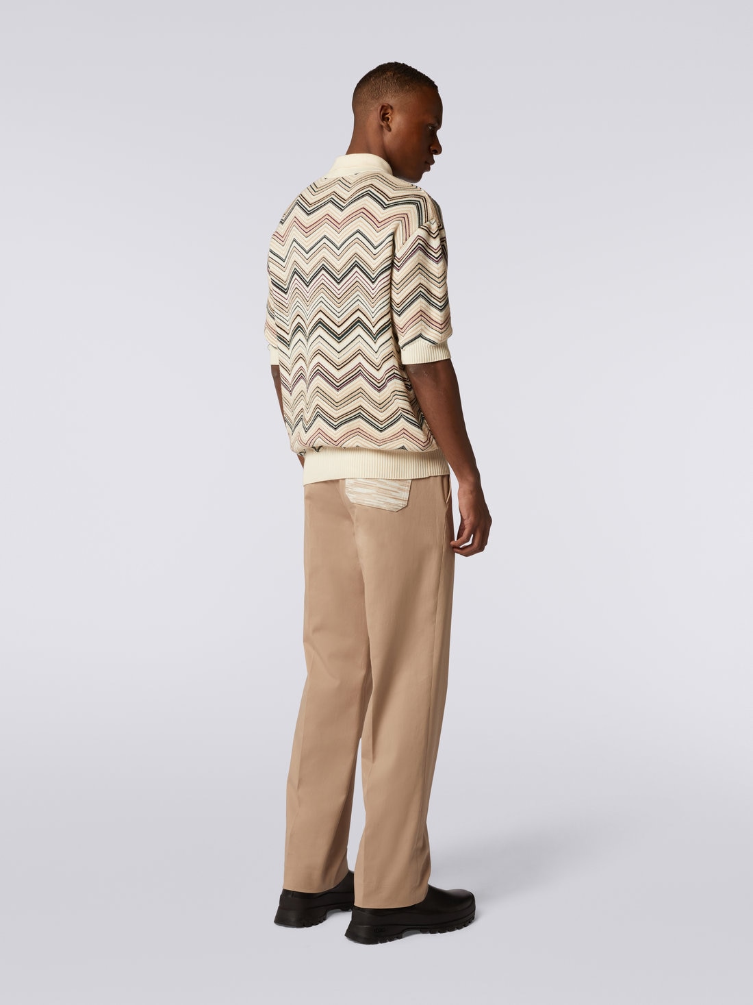 Cotton blend chevron short-sleeved polo shirt, Multicoloured  - US23W20ABK026NSM8YQ - 3