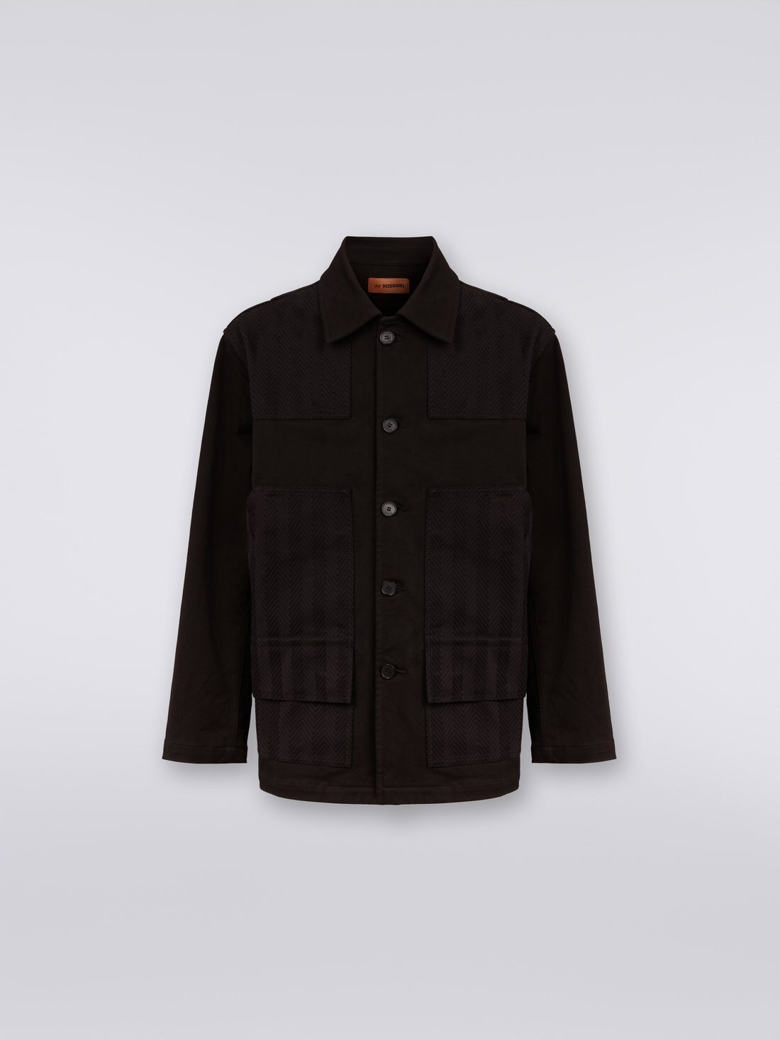 Cotton overshirt with chevron inserts, Black    - 8051575921865 - 0