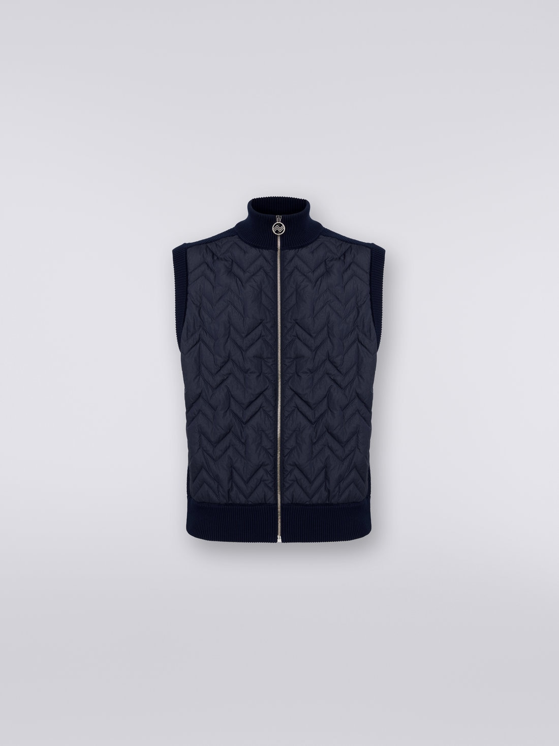 Zigzag stitched waistcoat with knitted back and piping, Navy Blue  - US23WC0YBK029XS72CT - 0