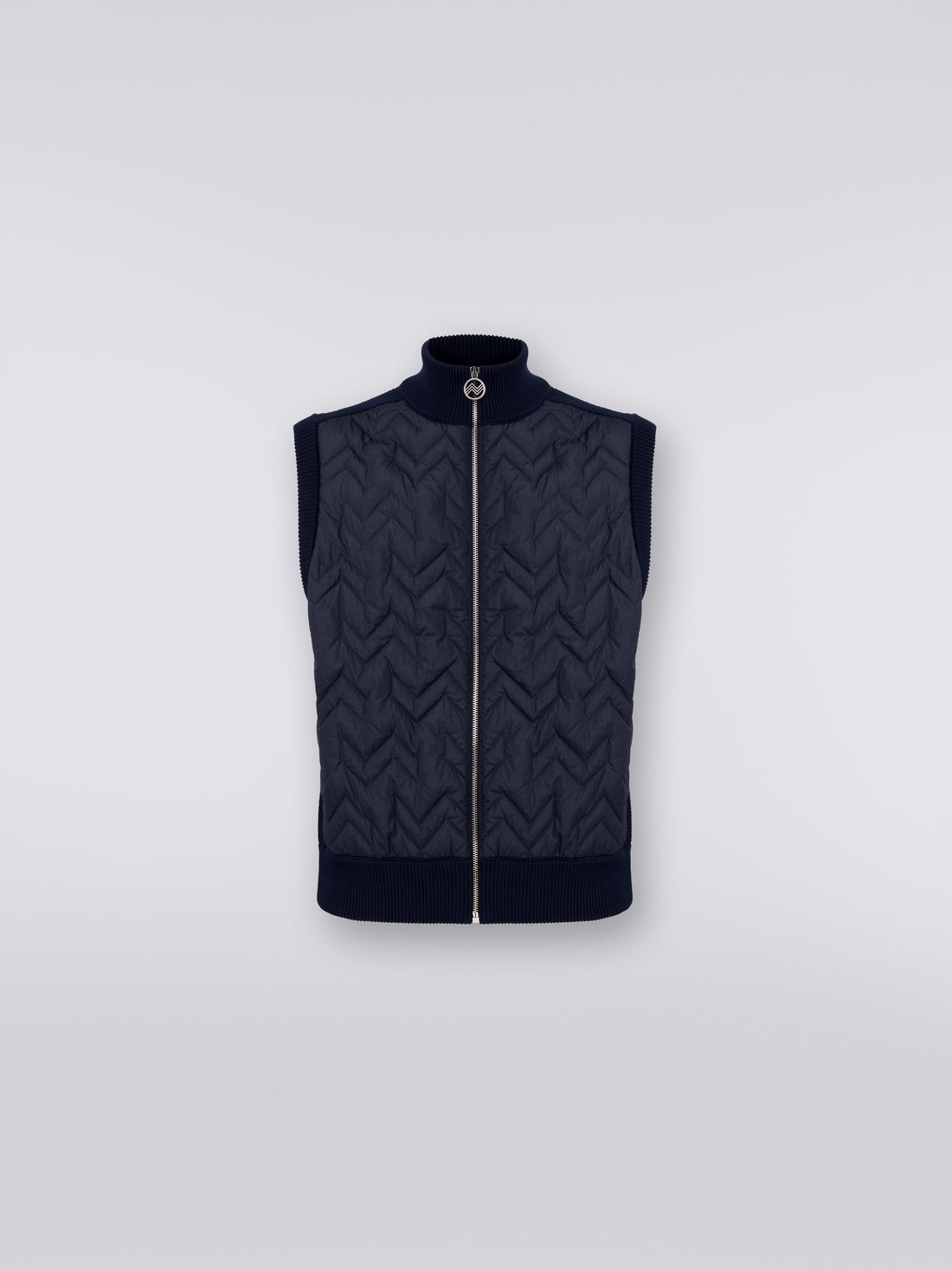 Gilet à surpiqûres en zig zag avec dos et bordures tricotées, Bleu Marine  - US23WC0YBK029XS72CT - 0