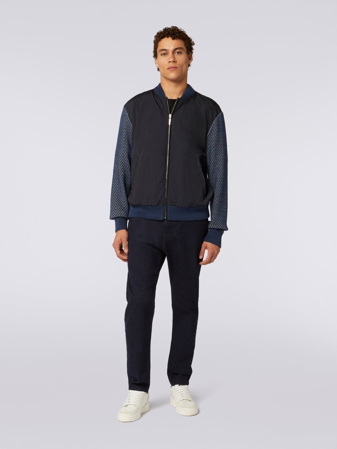 Bomber en coton mélangé et nylon, Bleu & Gris  - US23WC0ZBK030SSM96A - 1