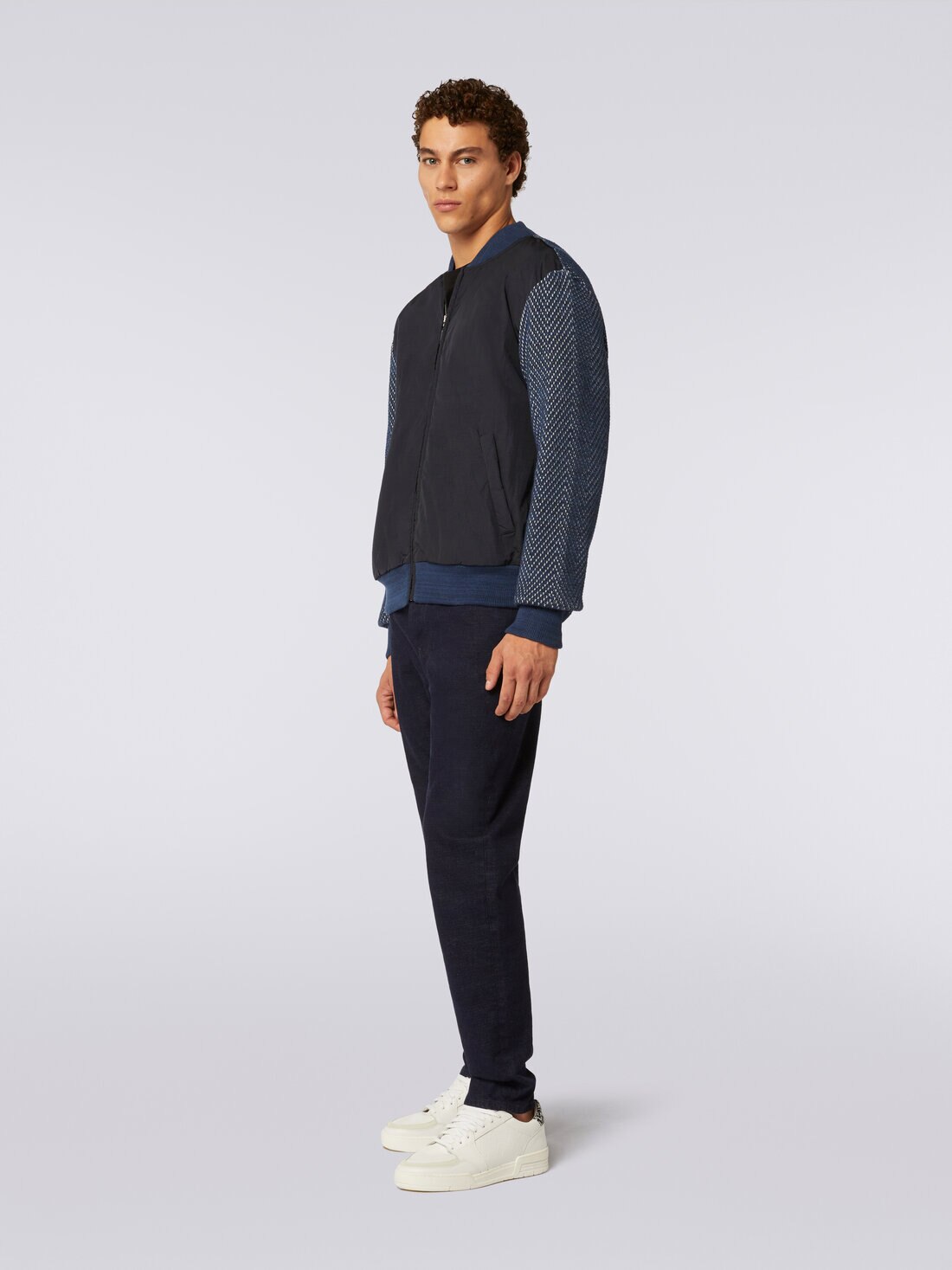 Bomber en coton mélangé et nylon, Bleu & Gris  - US23WC0ZBK030SSM96A - 2