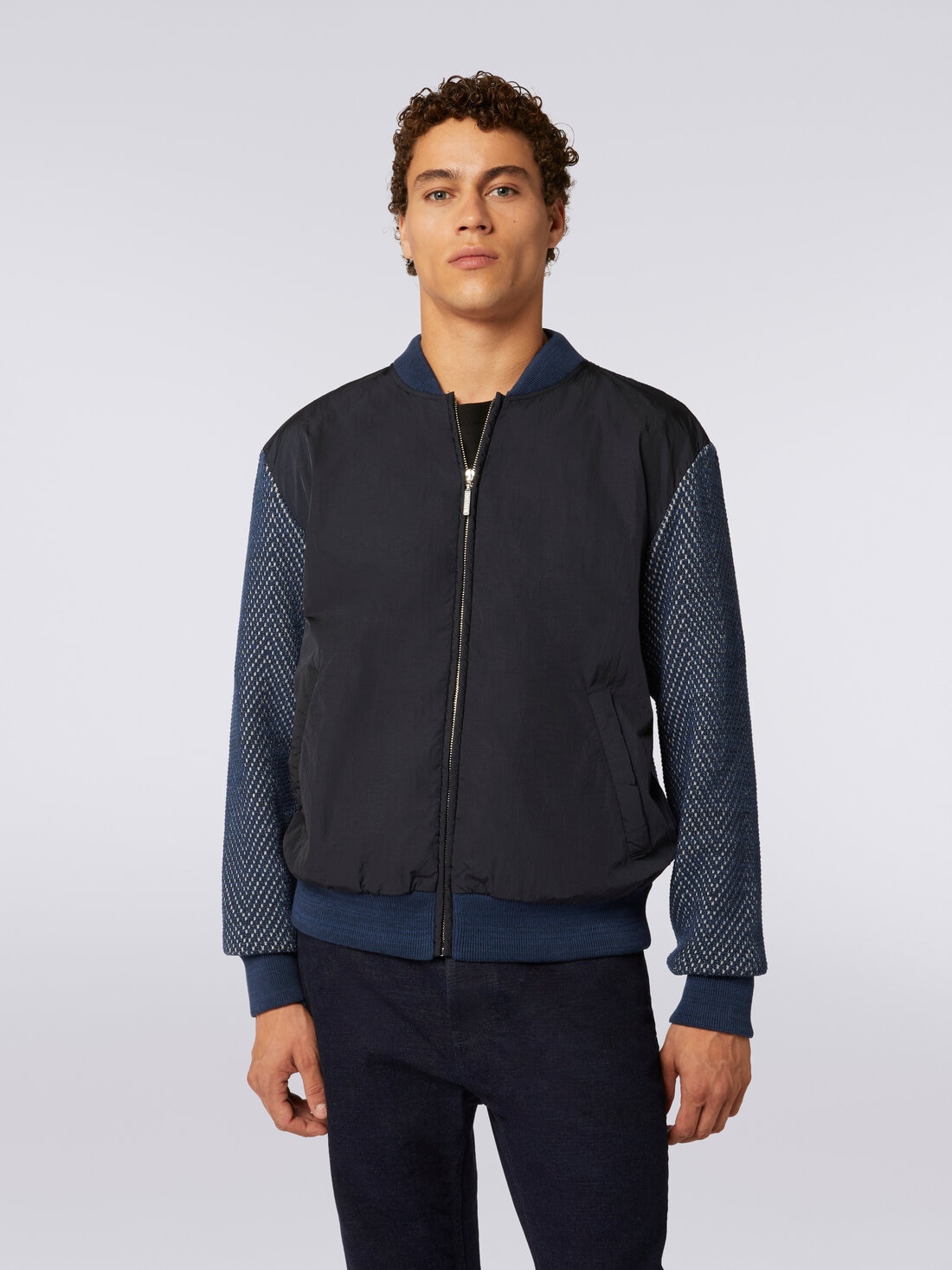 Cotton and nylon blend bomber jacket, Blue & Grey  - US23WC0ZBK030SSM96A - 4