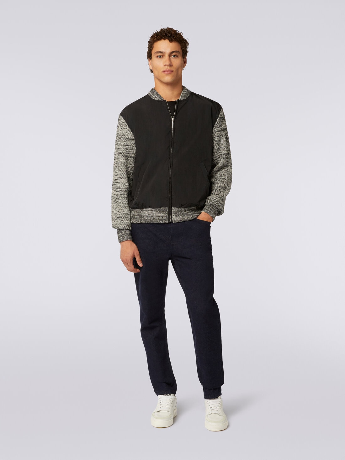 Bomber en coton mélangé et nylon, Gris - US23WC0ZBK030SSM96F - 1