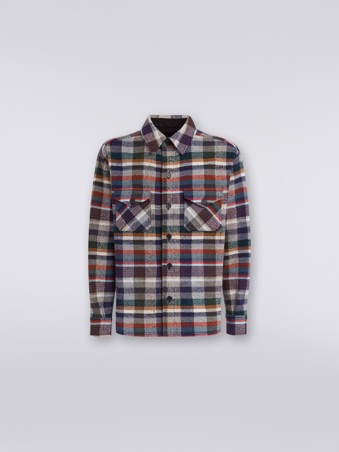 Checked cashmere and wool overshirt, Blue - 8053147068930 - 0