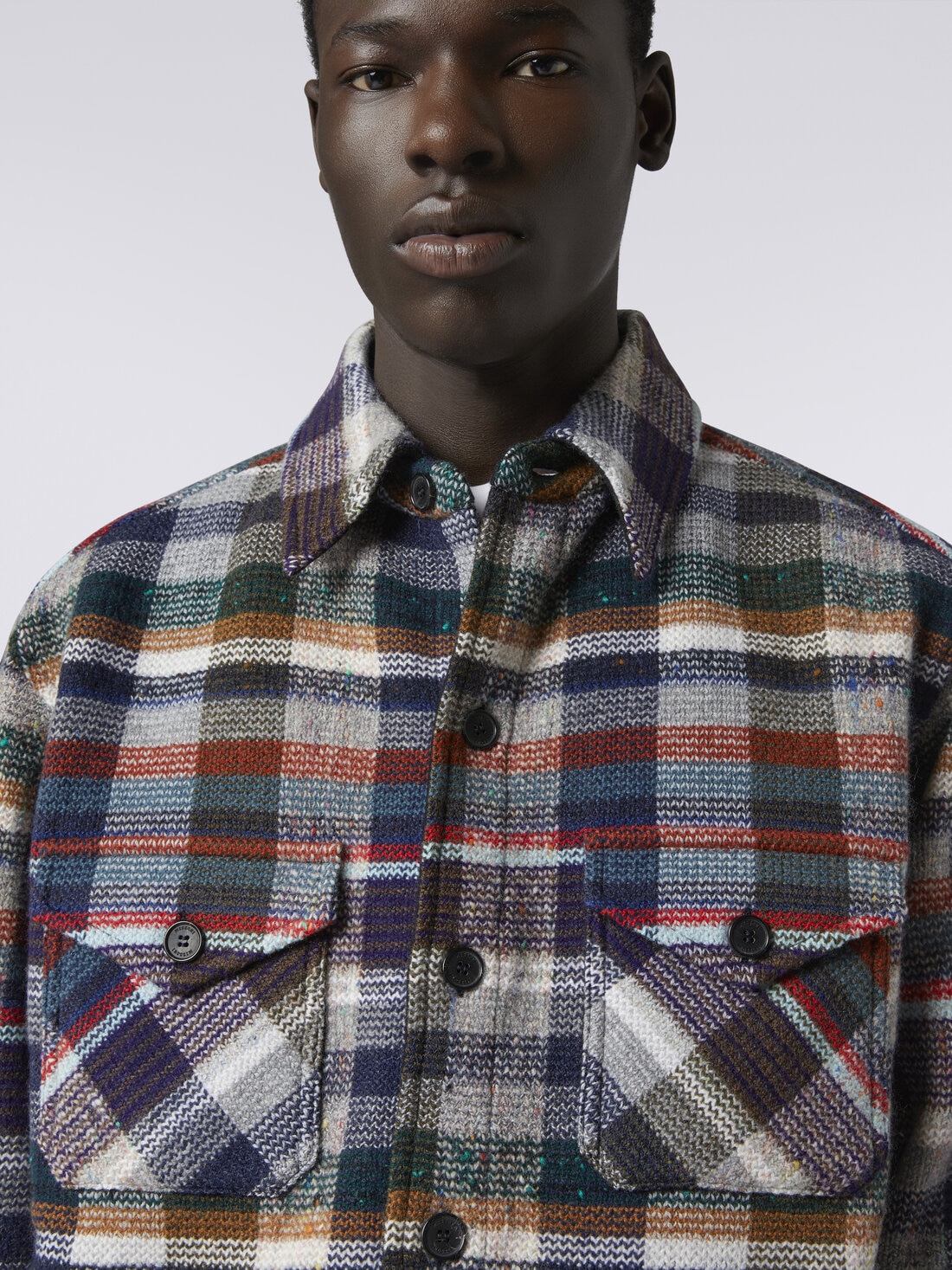 Checked cashmere and wool overshirt, Blue - 8053147068930 - 4