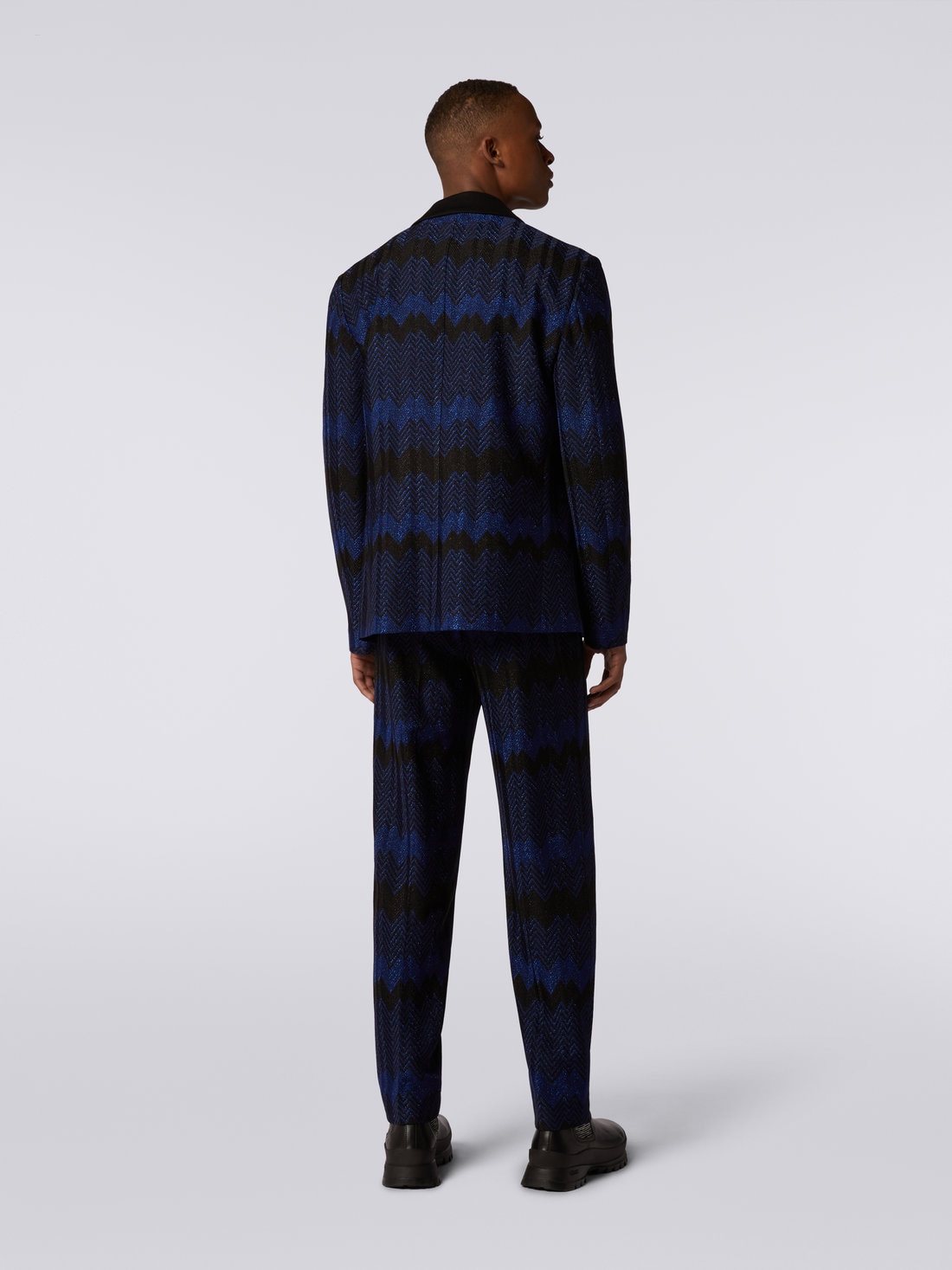 Double-breasted viscose chevron jacket with lurex, Blue - 8051575928727 - 3