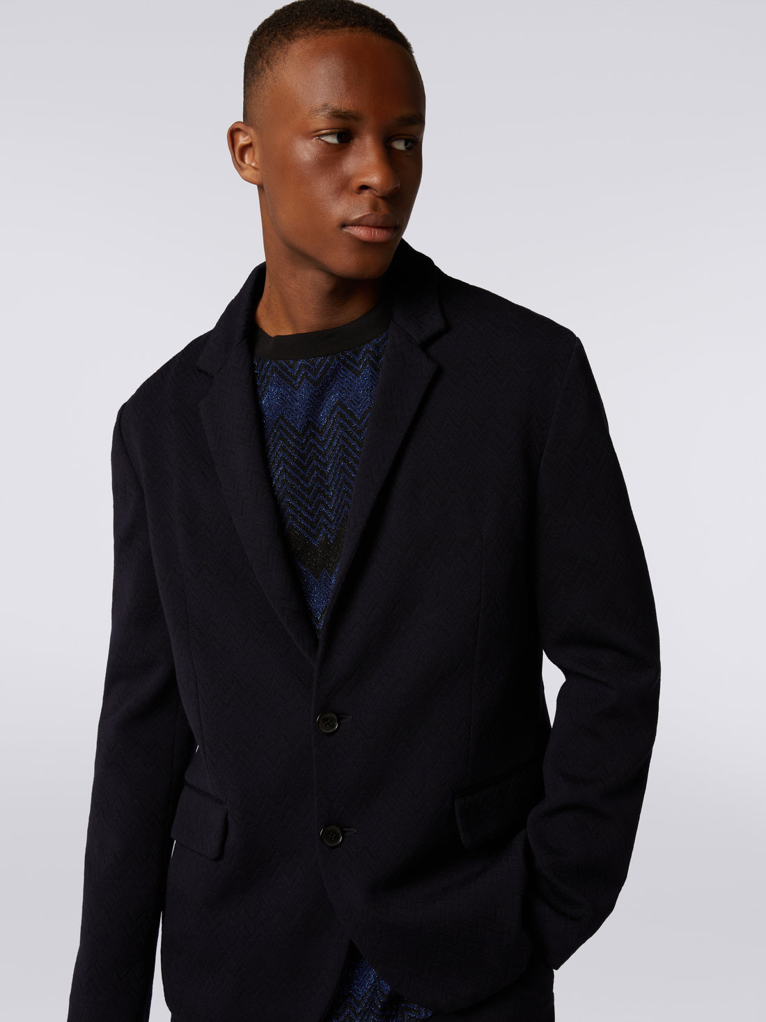 Wool blend jacket with chevron pattern, Multicoloured  - US23WF05BT005U93810 - 4