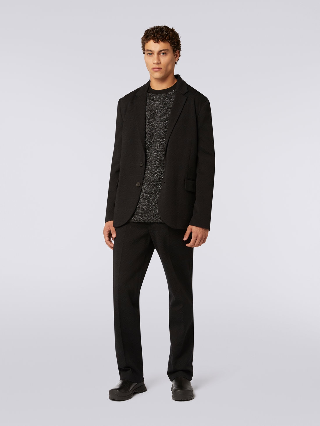 Wool blend jacket with chevron pattern, Black    - US23WF05BT005U93911 - 1
